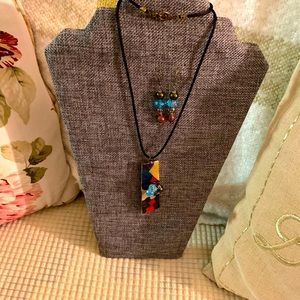 Hand made leather necklace and earrings